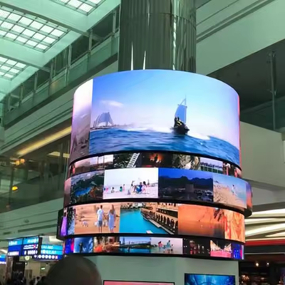 Наружный 360° цилиндрный светодиодный дисплей колонна кривая экрана рекламный щит